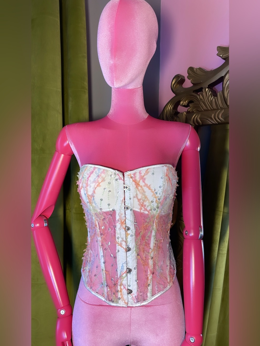 Pastel Sequined Strapless Corset Top
